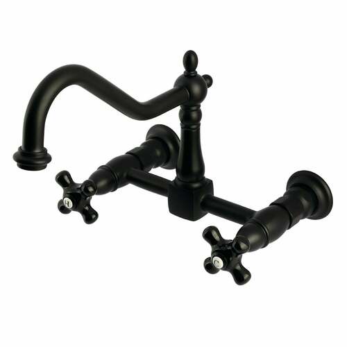 Kingston Brass KS1240PKX Duchess Matte Black Double-Handle Wall-Mount Kitchen Faucet
