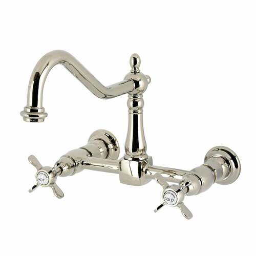 Kingston Brass KS1246BEX Essex Double-Handle Wall-Mount Kitchen Faucet, Polished Nickel