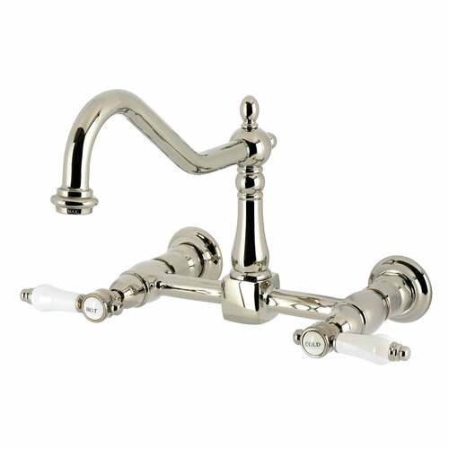 Kingston Brass KS1246BPL Bel Air Double-Handle Wall-Mount Kitchen Faucet, Polished Nickel