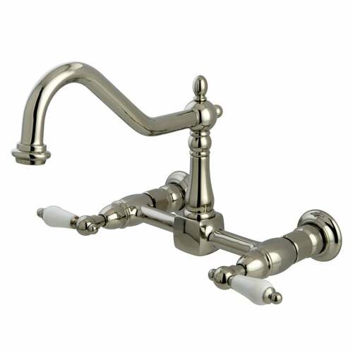 Kingston Brass KS1246PL Heritage Double-Handle Wall-Mount Kitchen Faucet, Polished Nickel