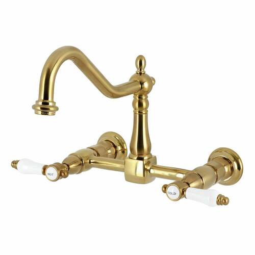 Kingston Brass KS1247BPL Bel Air Double-Handle Wall-Mount Kitchen Faucet, Brushed Brass