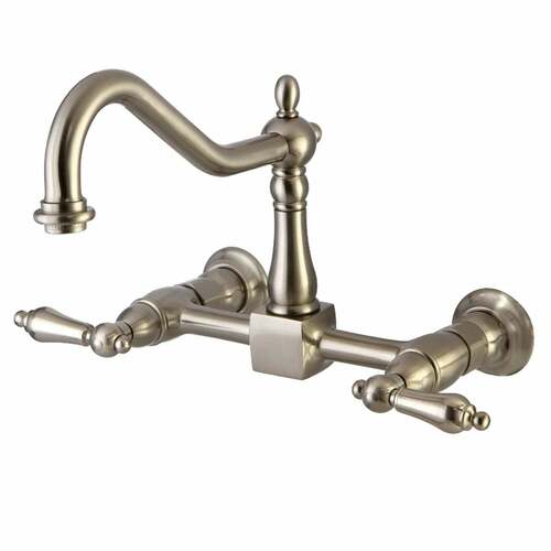 Kingston Brass KS1248AL Heritage Double-Handle Wall-Mount Kitchen Faucet, Brushed Nickel
