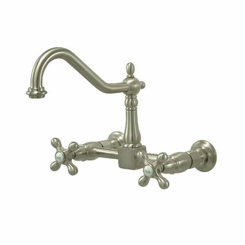Kingston Brass KS1248AX Heritage Double-Handle Wall-Mount Kitchen Faucet, Brushed Nickel