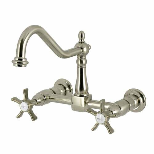 Kingston Brass KS1248NX Hamilton Double-Handle Wall-Mount Kitchen Faucet, Brushed Nickel