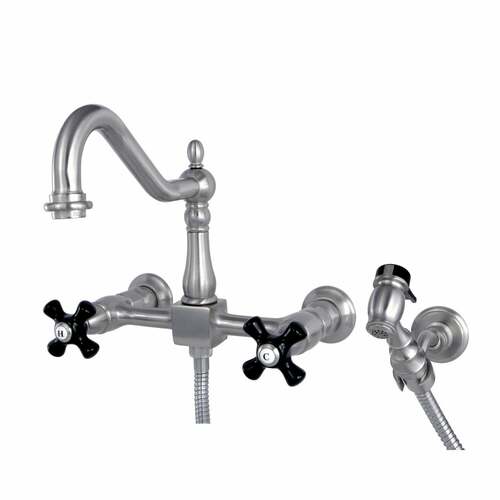 Kingston Brass KS1248PKXBS Duchess Double-Handle Wall-Mount Kitchen Faucet with Brass Sprayer, Nickel