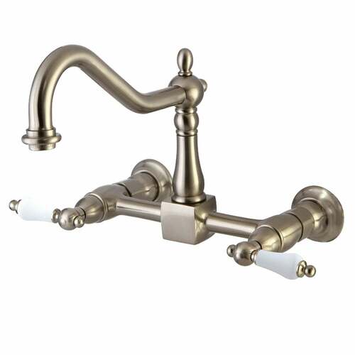 Kingston Brass KS1248PL Heritage Double-Handle Wall-Mount Kitchen Faucet, Brushed Nickel