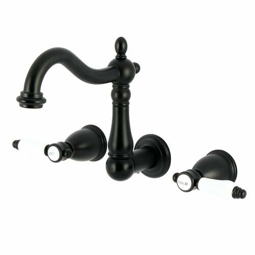 Kingston Brass KS1250BPL Bel-Air Matte Black Double-Handle Wall Mount Bathroom Faucet