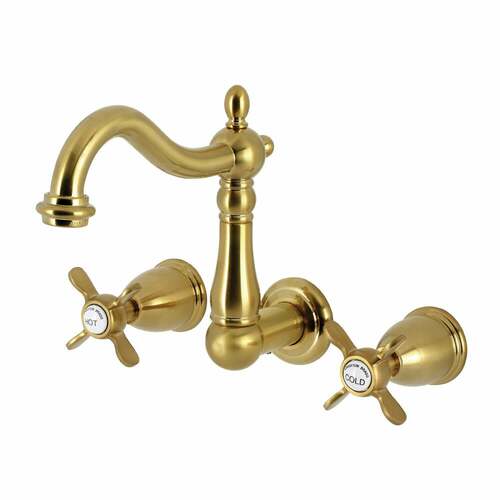 Kingston Brass KS1257BEX Essex Brushed Brass Double-Handle Wall Mount Bathroom Faucet