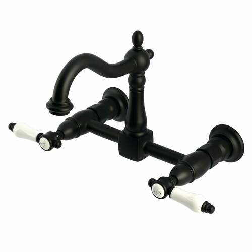 Kingston Brass KS1260BPL Bel-Air Matte Black Double-Handle Wall-Mount Kitchen Faucet