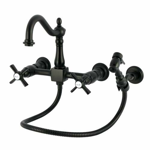 Kingston Brass KS1260ZXBS Millennium Matte Black Double-Handle Wall-Mount Kitchen Faucet with Sprayer