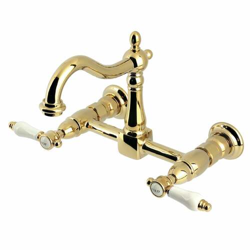 Kingston Brass KS1262BPL Bel-Air Double-Handle Wall-Mount Kitchen Faucet, Polished Brass