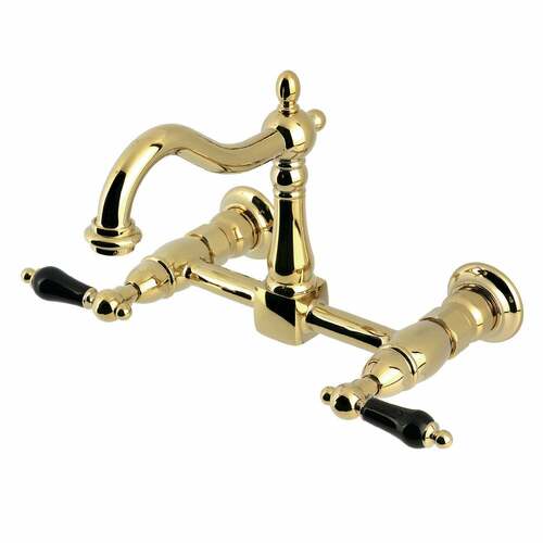 Kingston Brass KS1262PKL Duchess Double-Handle Wall-Mount Kitchen Faucet, Polished Brass