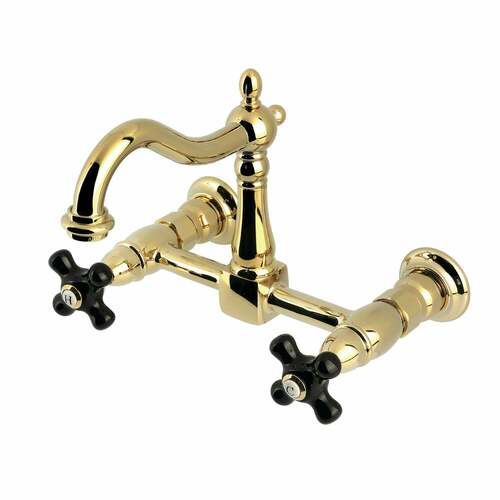 Kingston Brass KS1262PKX Duchess Double-Handle Wall-Mount Kitchen Faucet, Polished Brass