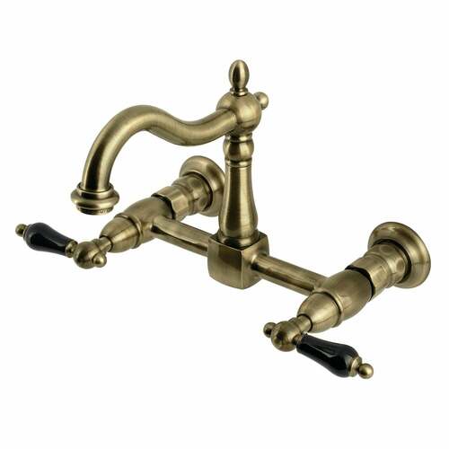 Kingston Brass KS1263PKL Duchess Antique Brass Double-Handle Wall-Mount Kitchen Faucet