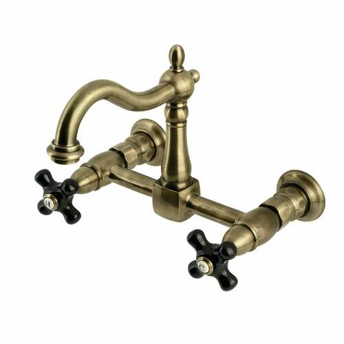 Kingston Brass KS1263PKX Duchess Antique Brass Double-Handle Wall-Mount Kitchen Faucet