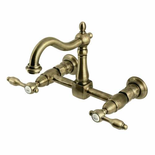 Kingston Brass KS1263TAL Tudor Antique Brass Double-Handle Wall-Mount Kitchen Faucet