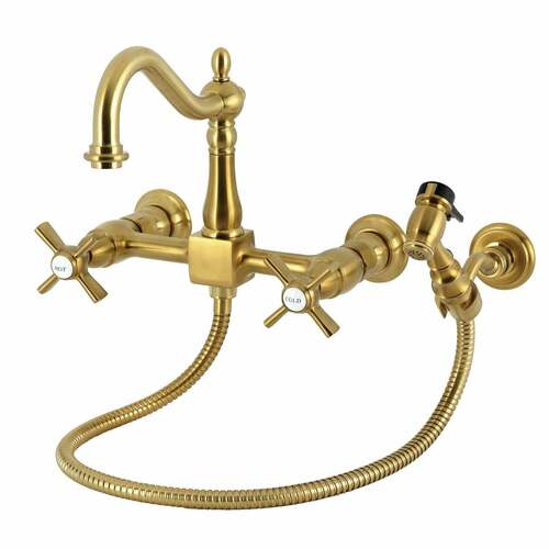 Kingston Brass KS1267ZXBS Millennium Double-Handle Wall-Mount Kitchen Faucet with Brass Sprayer