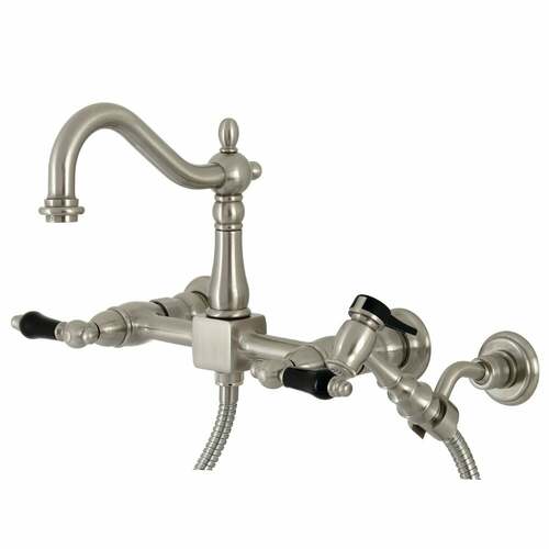 Kingston Brass KS1268PKLBS Duchess Double-Handle Wall-Mount Kitchen Faucet with Brass Sprayer, Nickel