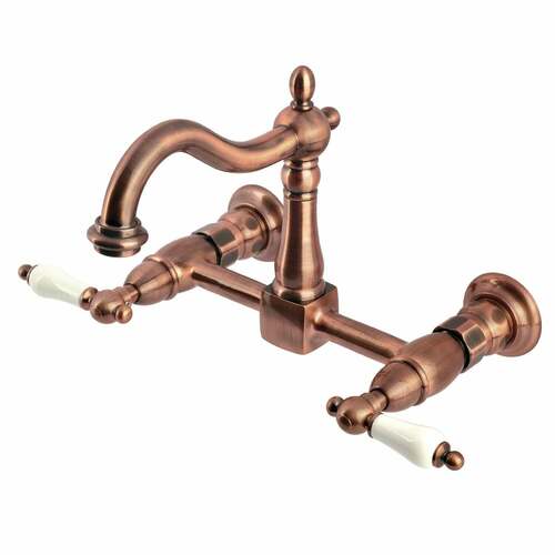 Kingston Brass KS126PLAC Heritage Antique Copper Double-Handle Wall-Mount Kitchen Faucet
