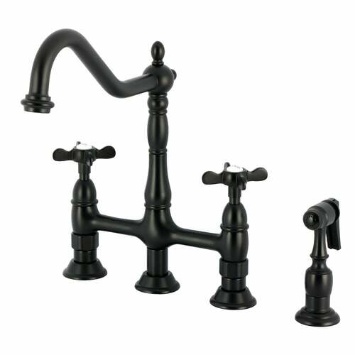 Kingston Brass KS1270BEXBS Essex Matte Black Kitchen Faucet with Brass Side Sprayer
