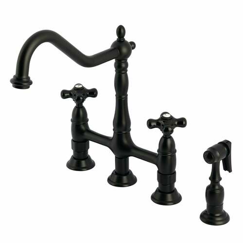 Kingston Brass KS1270PKXBS Duchess Matte Black Kitchen Faucet with Brass Side Sprayer