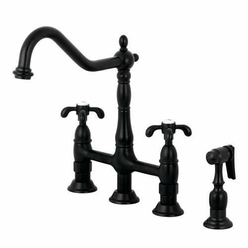 Kingston Brass KS1270TXBS French Country Matte Black Kitchen Faucet with Brass Side Sprayer