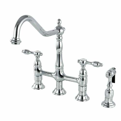 Kingston Brass KS1271TALBS Tudor Bridge Polished Chrome Kitchen Faucet with Brass Side Sprayer