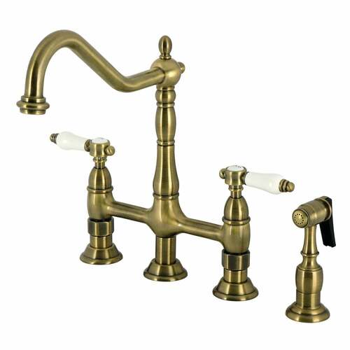 Kingston Brass KS1273BPLBS Bel-Air Antique Brass Kitchen Faucet with Side Sprayer