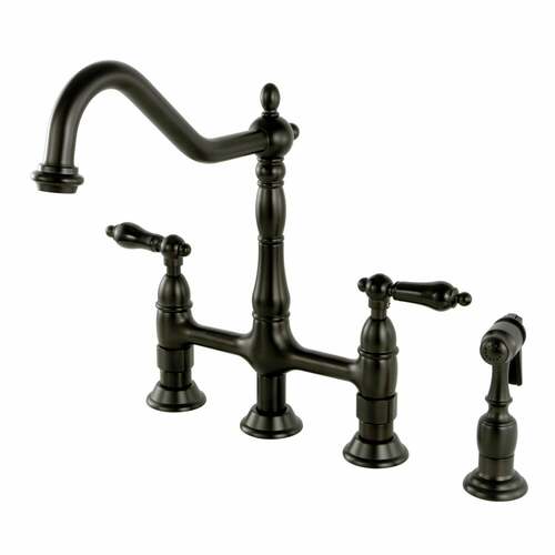 Kingston Brass KS1275PKLBS Duchess Bridge Kitchen Faucet with Brass Sprayer, Oil Rubbed Bronze
