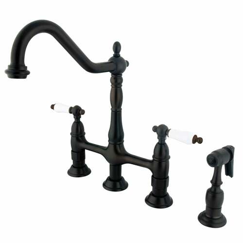 Kingston Brass KS1275PLBS Heritage Bridge Kitchen Faucet with Brass Sprayer, Oil Rubbed Bronze
