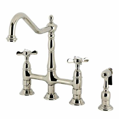 Kingston Brass KS1276BEXBS Essex Bridge Kitchen Faucet with Brass Sprayer, Polished Nickel