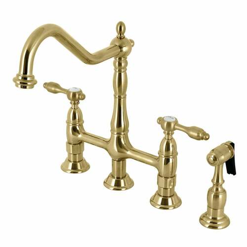 Kingston Brass KS1277TALBS Tudor Bridge Brushed Brass Kitchen Faucet with Side Sprayer