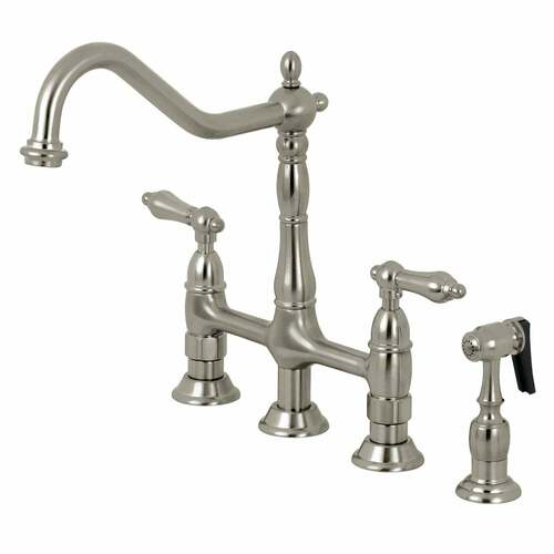 Kingston Brass KS1278ALBS Heritage Bridge Kitchen Faucet with Brass Sprayer, Brushed Nickel
