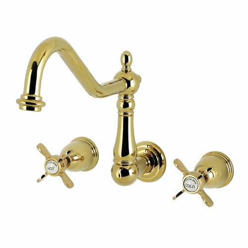 Kingston Brass KS1282BEX Essex Double-Handle Wall-Mount Kitchen Faucet in Polished Brass