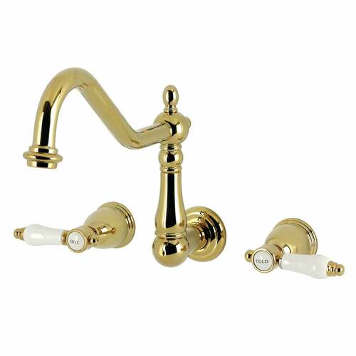 Kingston Brass KS1282BPL Bel-Air Polished Brass Double-Handle Wall-Mount Kitchen Faucet