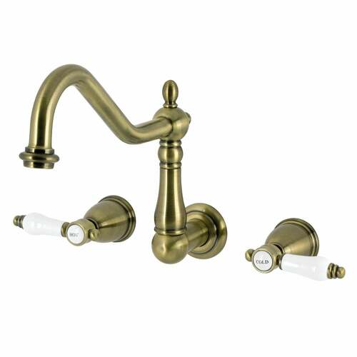 Kingston Brass KS1283BPL Bel-Air Antique Brass Double-Handle Wall-Mount Kitchen Faucet