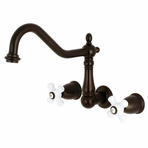 Kingston Brass KS1285PX Heritage Double-Handle Wall-Mount Kitchen Faucet, Oil Rubbed Bronze