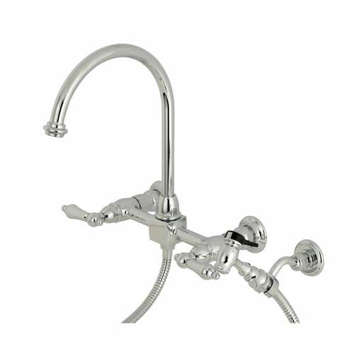 Kingston Brass KS1291ALBS Restoration Double-Handle Wall-Mount Kitchen Faucet with Brass Sprayer, Chrome
