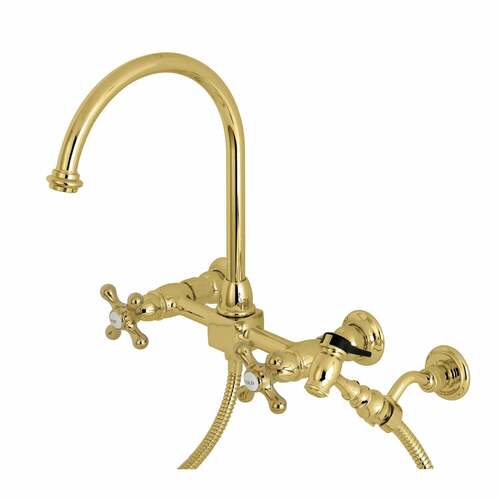 Kingston Brass KS1292AXBS Restoration Double-Handle Wall-Mount Kitchen Faucet with Brass Sprayer
