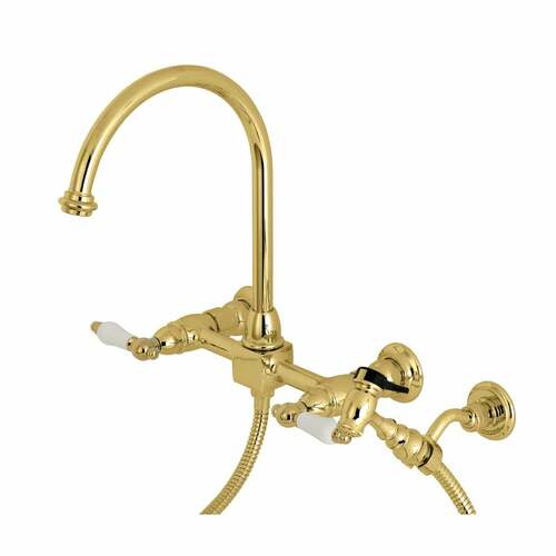Kingston Brass KS1292PLBS Restoration Double-Handle Wall-Mount Kitchen Faucet with Brass Sprayer