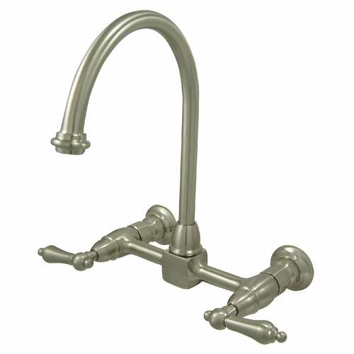 Kingston Brass KS1298AL Restoration Double-Handle Wall-Mount Kitchen Faucet, Brushed Nickel