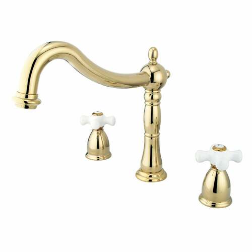 Kingston Brass KS1342PX Heritage Two-Handle Deck Mount Roman Tub Faucet in Polished Brass