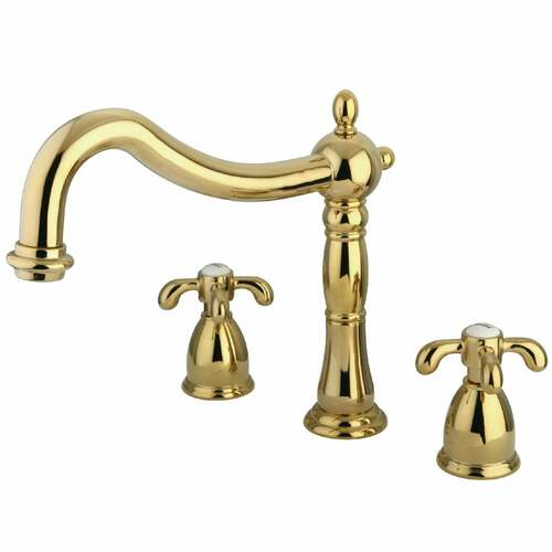Kingston Brass KS1342TX French Country Two-Handle Deck Mount Roman Tub Faucet, Polished Brass