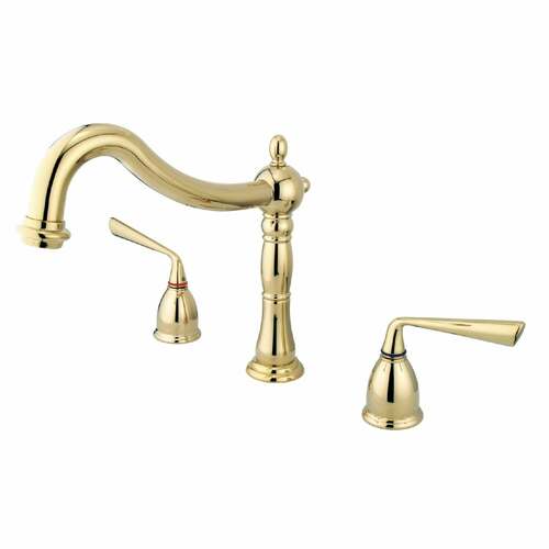 Kingston Brass KS1342ZL Silver Sage Polished Brass Two-Handle Deck Mount Roman Tub Faucet