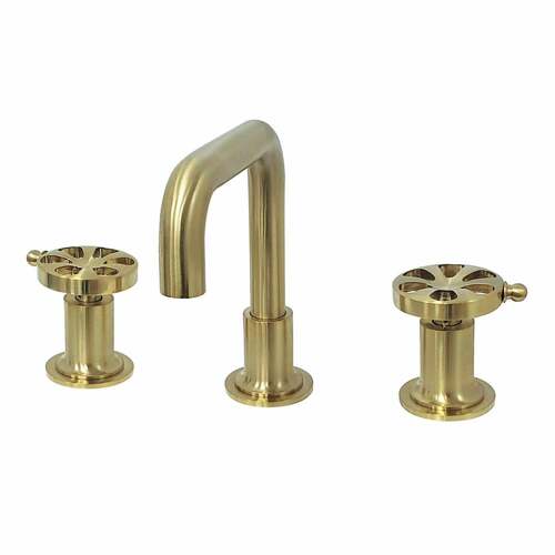 Kingston Brass KS142RXBB Belknap Brushed Brass Widespread Bathroom Faucet with Pop-Up Drain
