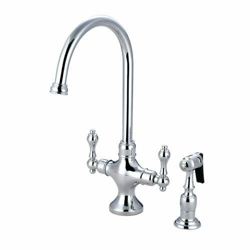 Kingston Brass KS1761ALBS Vintage Two-Handle Single-Hole Kitchen Faucet with Brass Sprayer, Chrome