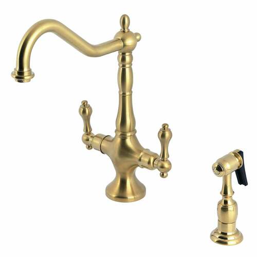 Kingston Brass KS1777ALBS Heritage Two-Handle Single-Hole Kitchen Faucet with Brass Sprayer, Brushed Brass
