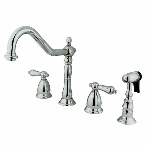Kingston Brass KS1791ALBS Heritage Double-Handle Widespread Kitchen Faucet with Brass Sprayer, Chrome