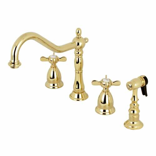 Kingston Brass KS1792BEXBS Essex Double-Handle Widespread Kitchen Faucet with Brass Sprayer