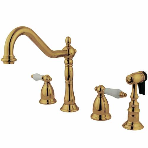 Kingston Brass KS1792PLBS Heritage Double-Handle Widespread Kitchen Faucet with Brass Sprayer